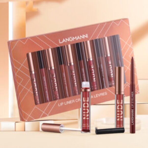 Lip Liner And Lipstick Makeup 12 Pcs Set 6 Matte Lipstick 6 Lip Liner Pens Water - Picture 1 of 6